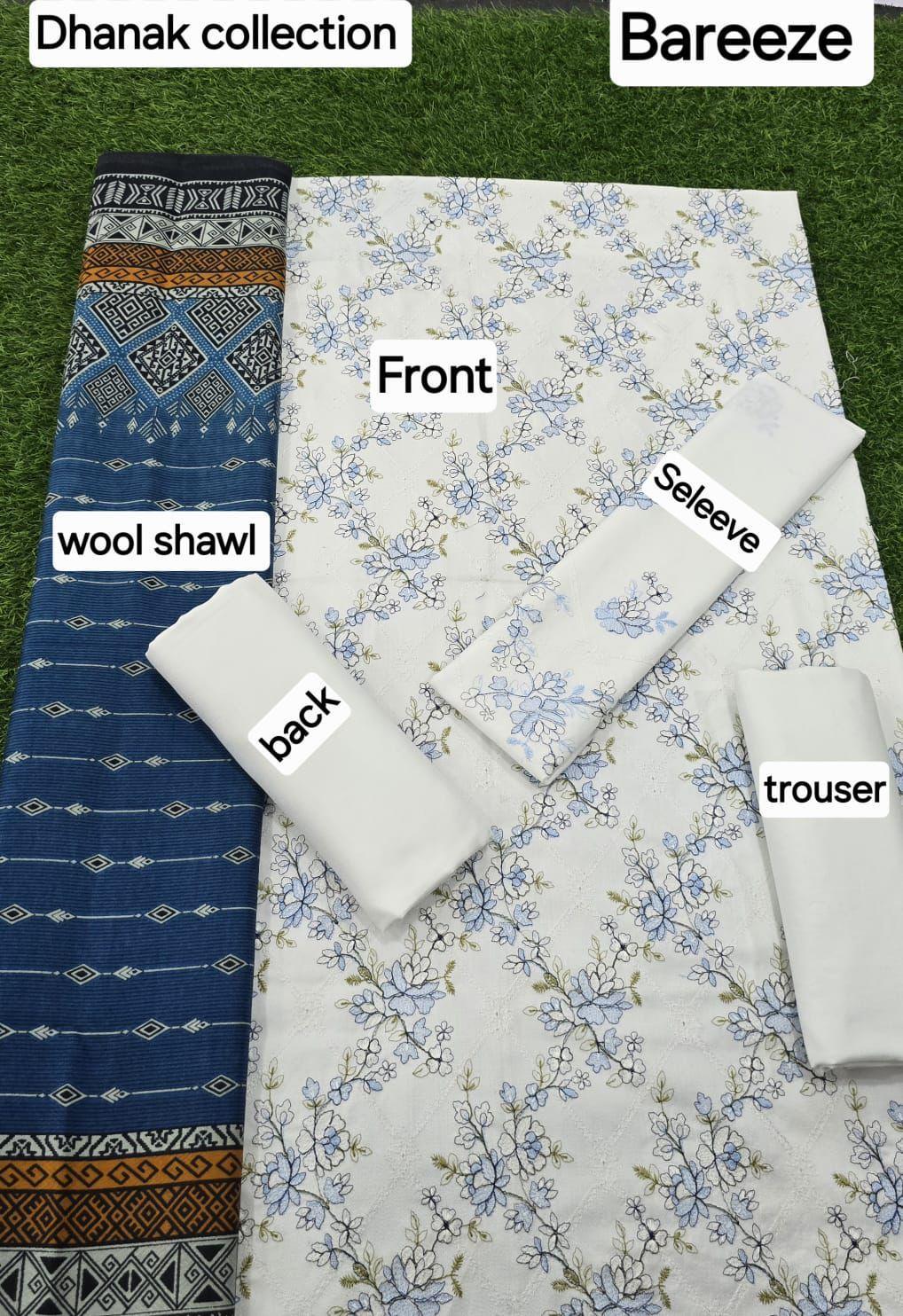 Embroidered White Suit with Dhanak Fabric – 3 Pcs Ensemble Fashion Insta