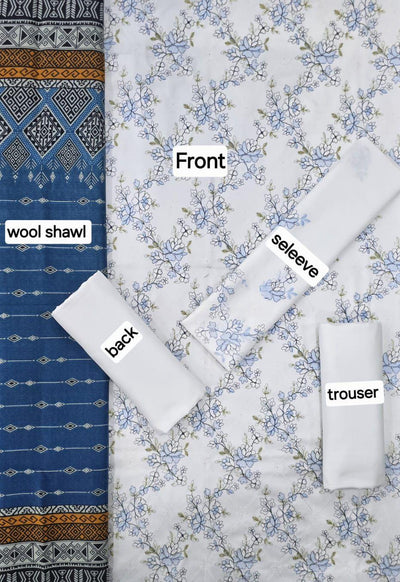 Embroidered White Suit with Dhanak Fabric – 3 Pcs Ensemble Fashion Insta