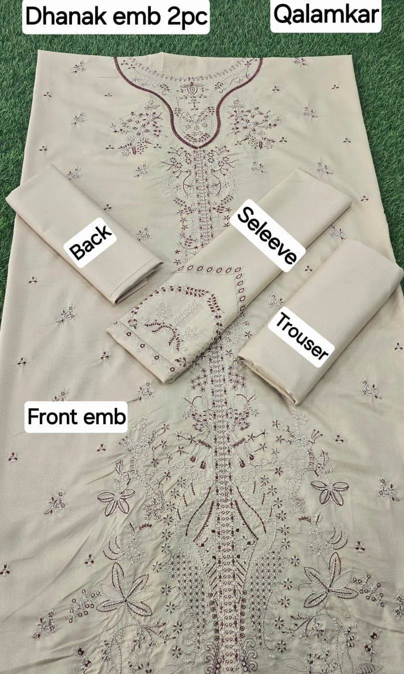 3-Piece Women’s Unstitched Embroidered Dhanak Suit Fashion Insta