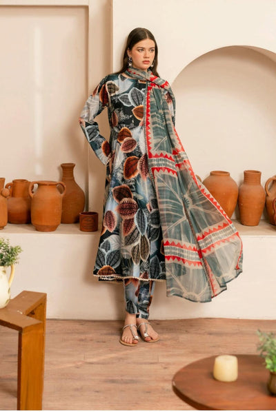 3-Piece Women’s Unstitched Printed Lawn Suit – Elegant Grey Edition Fashion Insta
