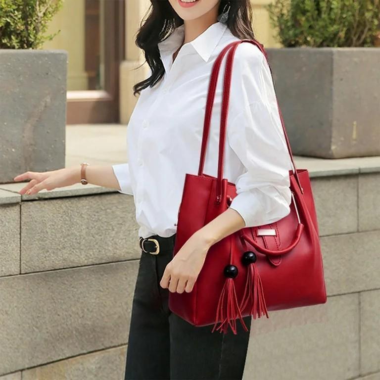 Women's PU Leather Plain Hand Bag Set Fashion Insta