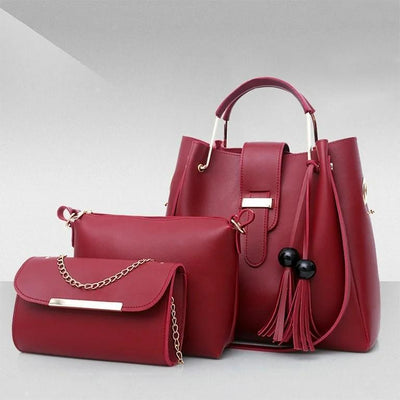 Women's PU Leather Plain Hand Bag Set Fashion Insta