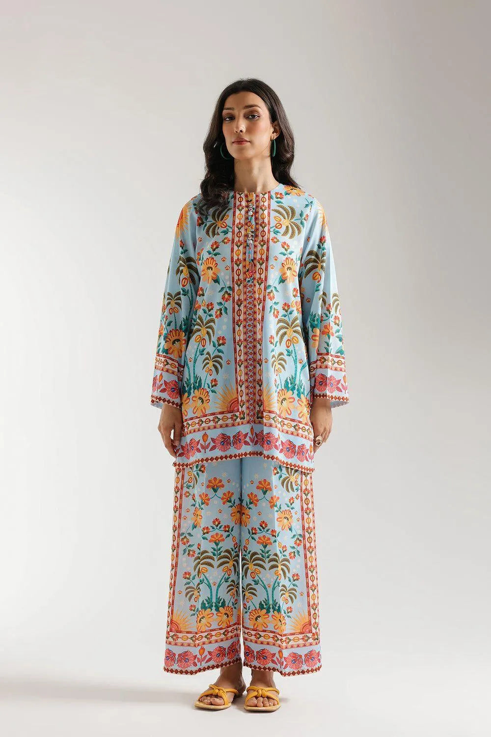 Stylish Women's Stitched Digital Print Shirt & Trouser Set – 2 Pcs Fashion Insta