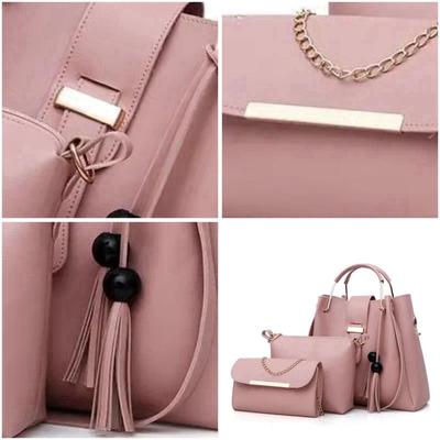 Women's PU Leather Plain Hand Bag Set Fashion Insta