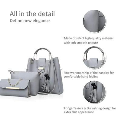 Women's PU Leather Plain Hand Bag Set Fashion Insta