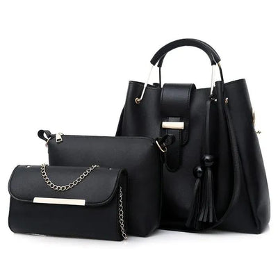 Women's PU Leather Plain Hand Bag Set Fashion Insta