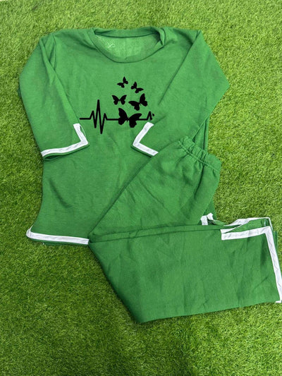 Trendy Green Printed Fleece Tracksuit – 2 Pcs Comfort Set Fashion Insta