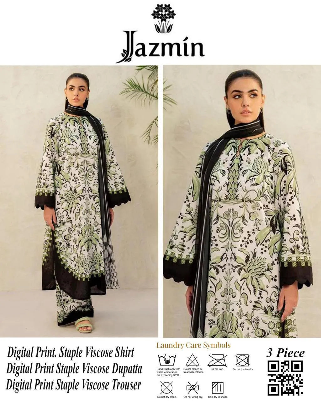 3 Pcs Women’s Unstitched Printed Suit – Green Fashion Insta