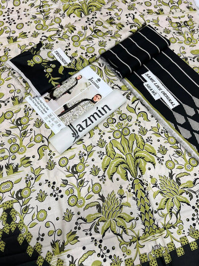3 Pcs Women’s Unstitched Printed Suit – Green Fashion Insta