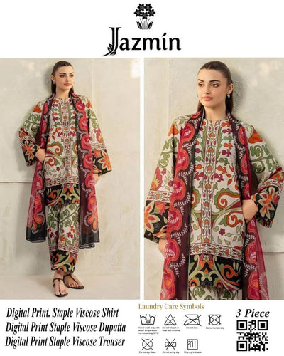 3 Pcs Women’s Unstitched Printed Suit – Peach Fashion Insta