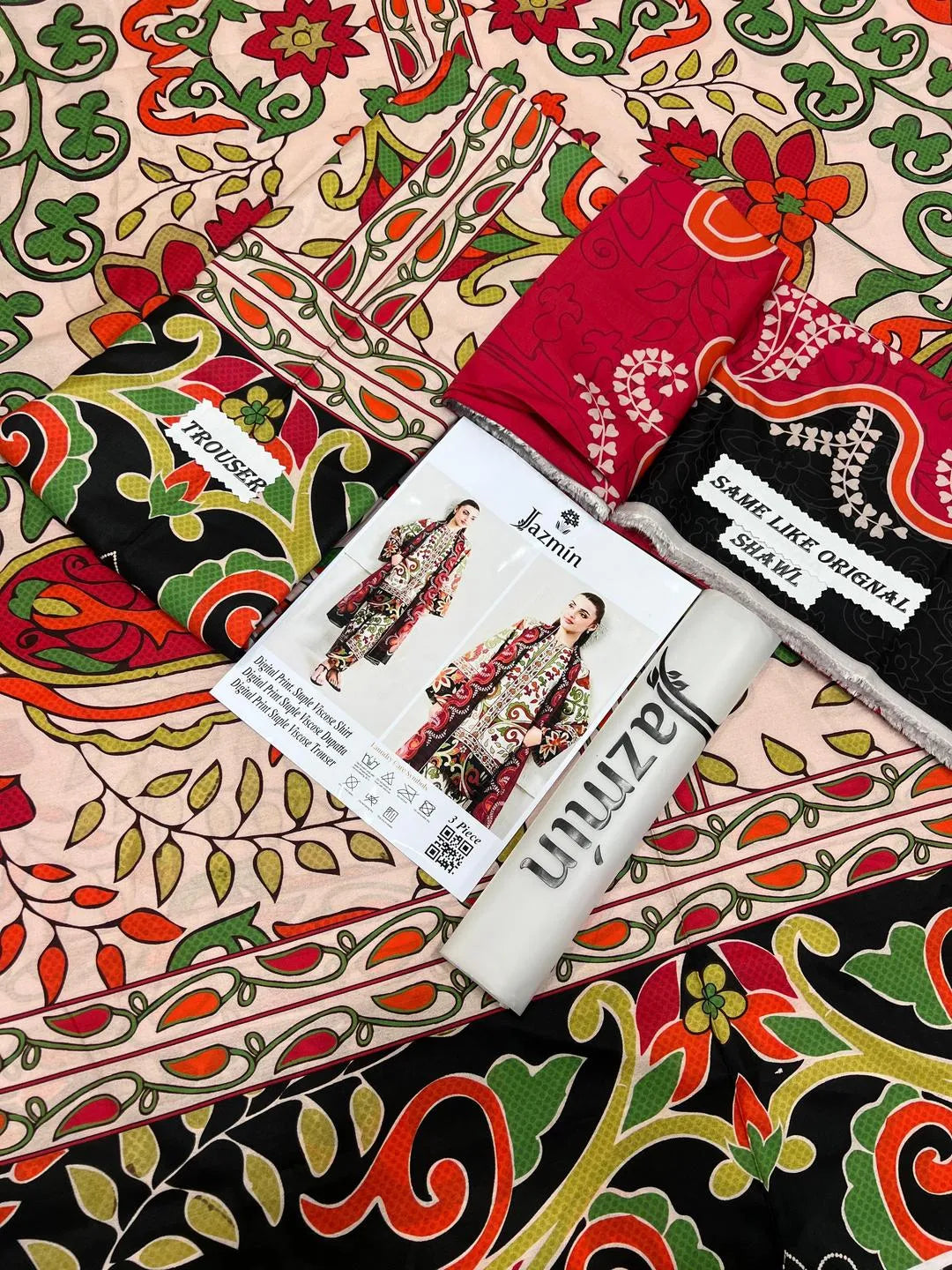 3 Pcs Women’s Unstitched Printed Suit – Peach Fashion Insta