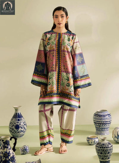 2 Pcs Women's Stitched Swiss Lawn Digital Print Suit – Large Size Fashion Insta