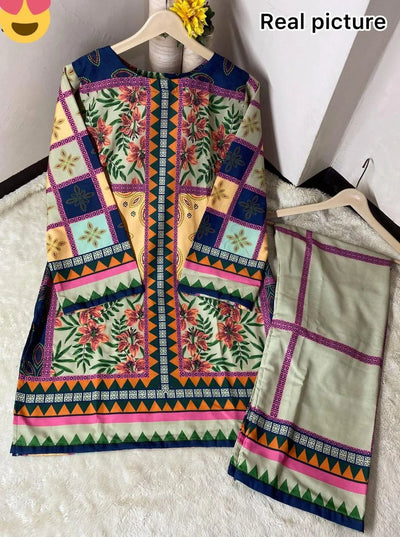 2 Pcs Women's Stitched Swiss Lawn Digital Print Suit – Large Size Fashion Insta