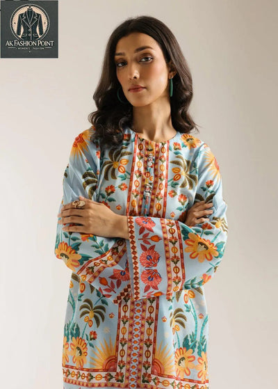 2 Pcs Women's Stitched Swiss Lawn Digital Print Suit Fashion Insta
