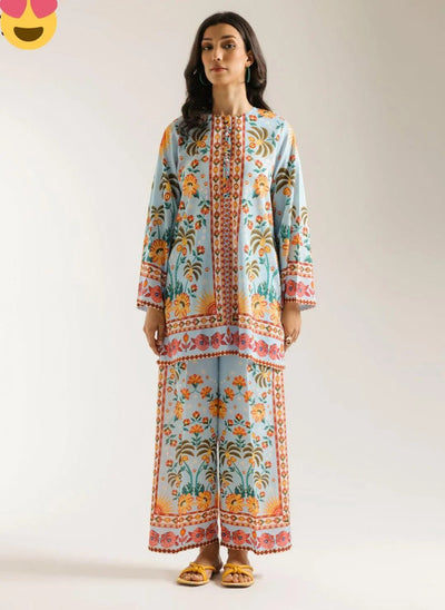 2 Pcs Women's Stitched Swiss Lawn Digital Print Suit Fashion Insta