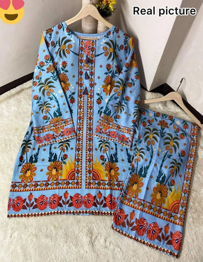 2 Pcs Women's Stitched Swiss Lawn Digital Print Suit Fashion Insta