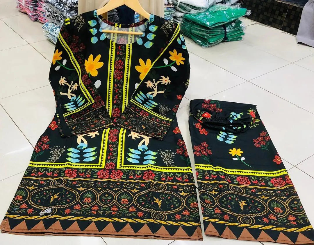 2 Pcs Women's Stitched Swiss Lawn Printed Co-Ord Set Fashion Insta