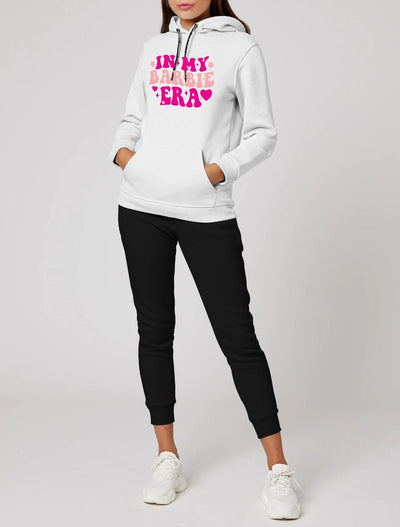2 Pcs Women’s Stitched Fleece Printed Hoodie Tracksuit – White Fashion Insta