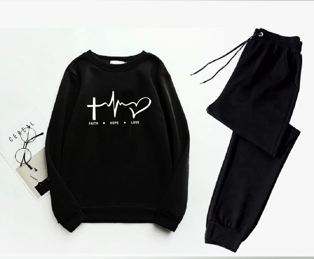 2 Pcs Women's Stitched Fleece Printed Sweatshirt Tracksuit Fashion Insta