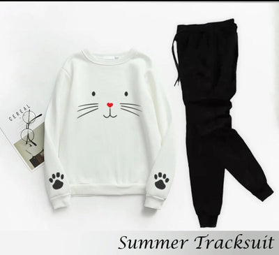 2 Pcs Women’s Stitched Fleece Printed Sweatshirt Tracksuit – White Fashion Insta