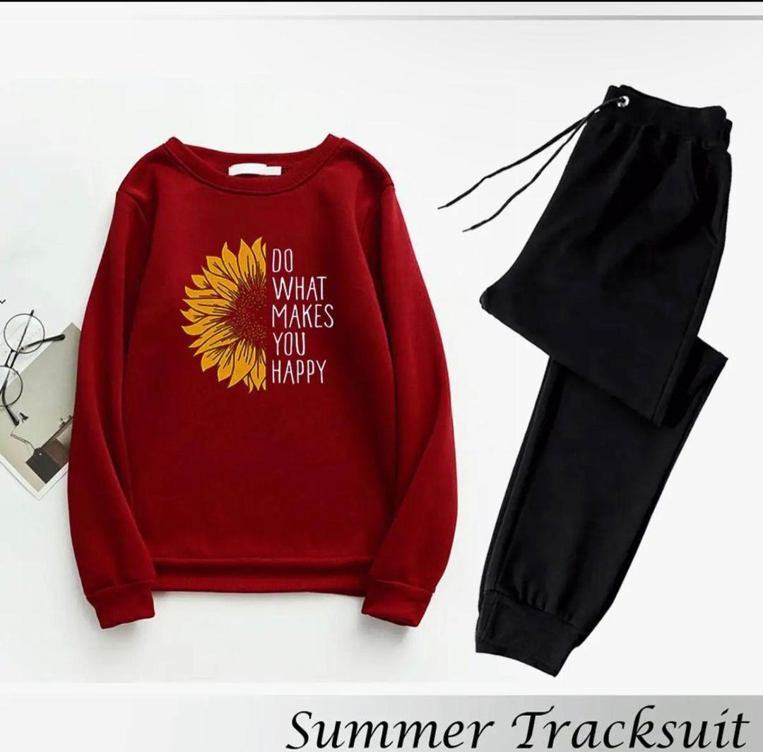 2 Pcs Women’s Stitched Fleece Printed Sweatshirt Tracksuit – Maroon Fashion Insta