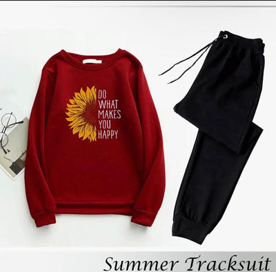 2 Pcs Women’s Stitched Fleece Printed Sweatshirt Tracksuit – Maroon Fashion Insta