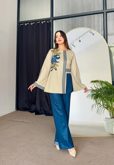 PISTA Collection – New Arrival: Blue Triple Stripes Co-Ord Set | 2 Pcs Stitched Swiss Lawn Dress Fashion Insta