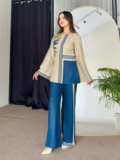 PISTA Collection – New Arrival: Blue Triple Stripes Co-Ord Set | 2 Pcs Stitched Swiss Lawn Dress Fashion Insta