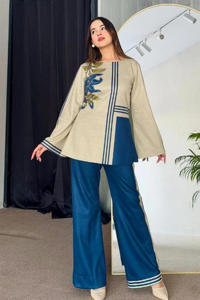 PISTA Collection – New Arrival: Blue Triple Stripes Co-Ord Set | 2 Pcs Stitched Swiss Lawn Dress Fashion Insta