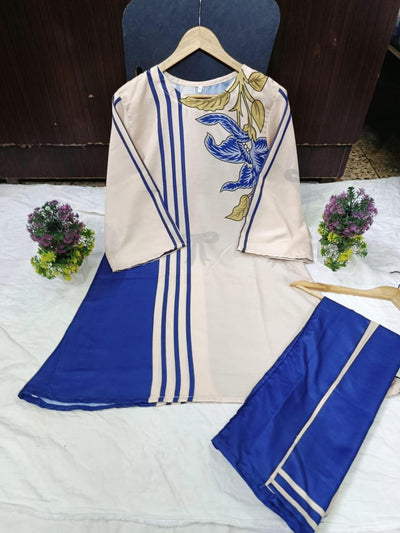 PISTA Collection – New Arrival: Blue Triple Stripes Co-Ord Set | 2 Pcs Stitched Swiss Lawn Dress Fashion Insta