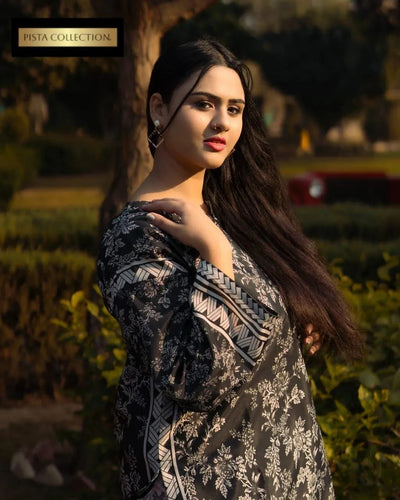 2 Pcs Women’s Stitched Grip Silk Printed Shirt & Trouser Fashion Insta