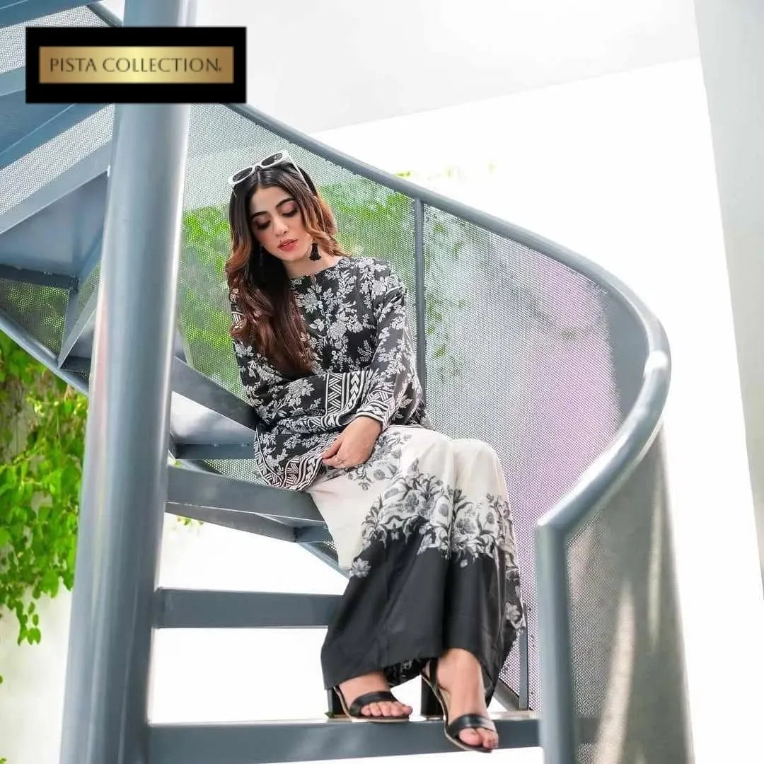 2 Pcs Women’s Stitched Grip Silk Printed Shirt & Trouser Fashion Insta