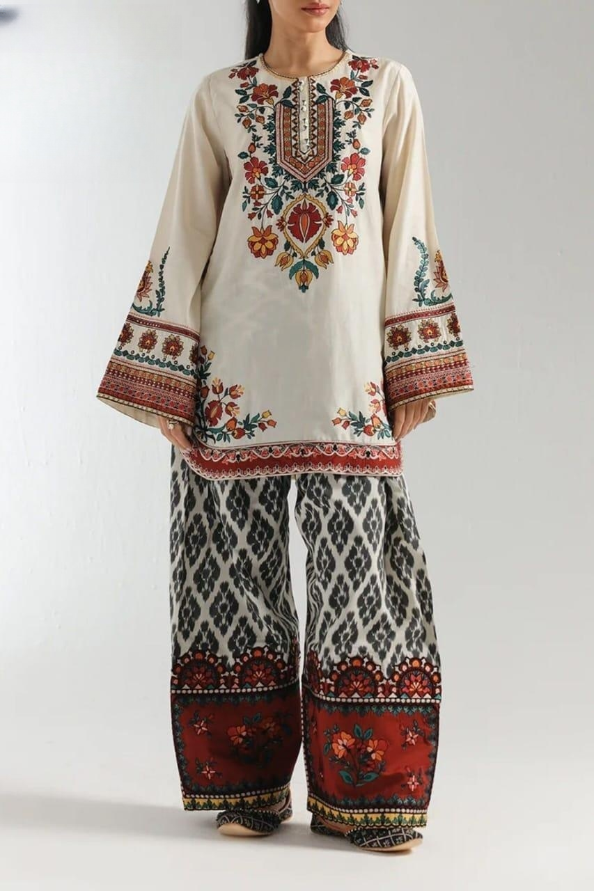 2 Pcs Women’s Stitched Swiss Lawn Printed Co-Ord Set Fashion Insta