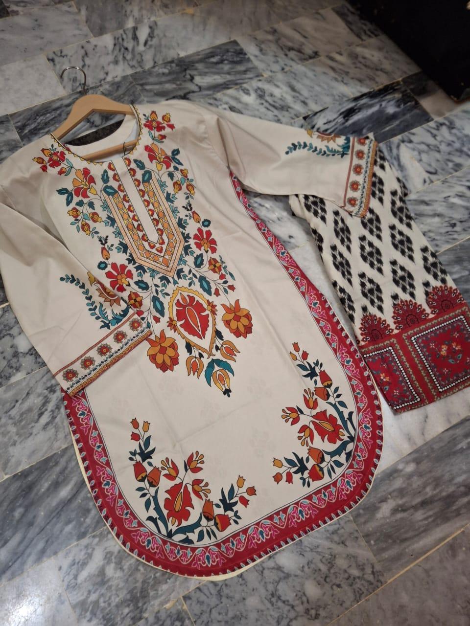 2 Pcs Women’s Stitched Swiss Lawn Printed Co-Ord Set Fashion Insta
