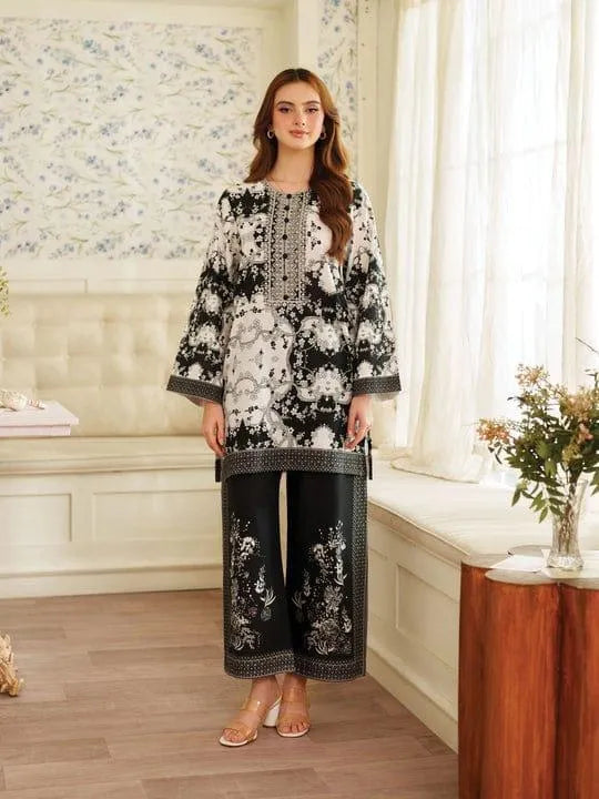 2 Pcs Women's Stitched Swiss Lawn Printed Co-ord Set Fashion Insta