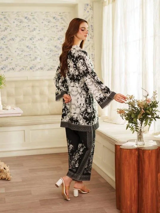 2 Pcs Women's Stitched Swiss Lawn Printed Co-ord Set Fashion Insta