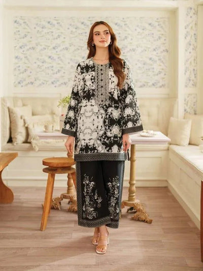 2 Pcs Women's Stitched Swiss Lawn Printed Co-ord Set Fashion Insta