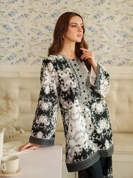 2 Pcs Women's Stitched Swiss Lawn Printed Co-ord Set Fashion Insta