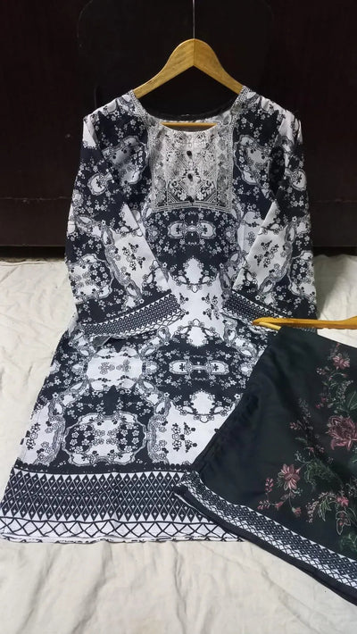 2 Pcs Women's Stitched Swiss Lawn Printed Co-ord Set Fashion Insta
