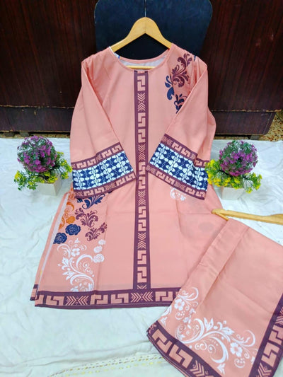 2 Pcs Women’s Stitched Swiss Lawn Printed Co-Ord Set Fashion Insta