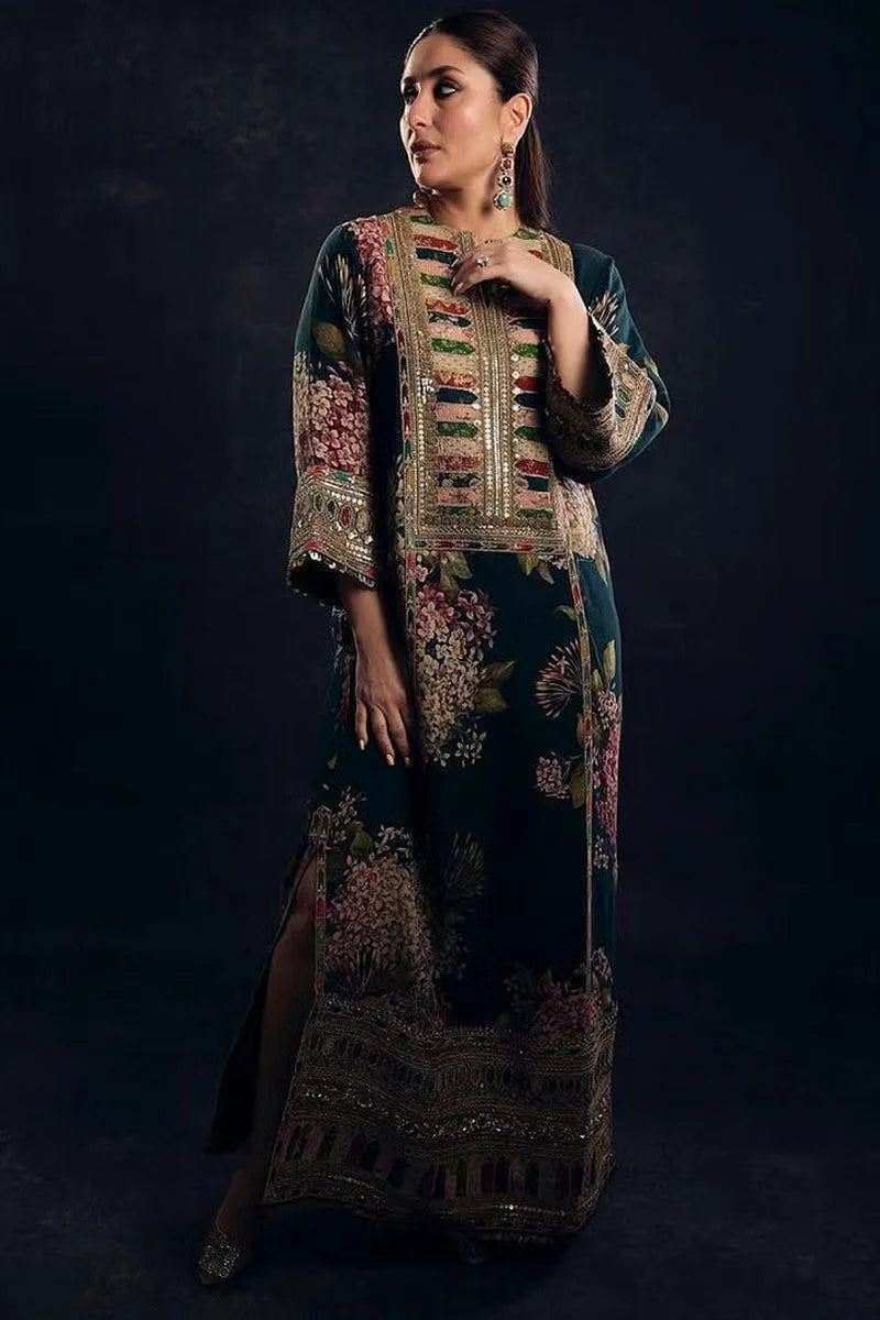 3-Piece Women’s Unstitched Printed & Embroidered Shamoz Silk Suit Fashion Insta