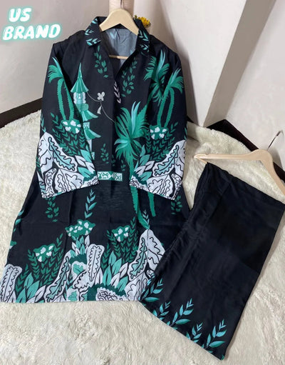 2 Pcs Women's Stitched Swiss Lawn Digital Print Co-Ord Set Fashion Insta