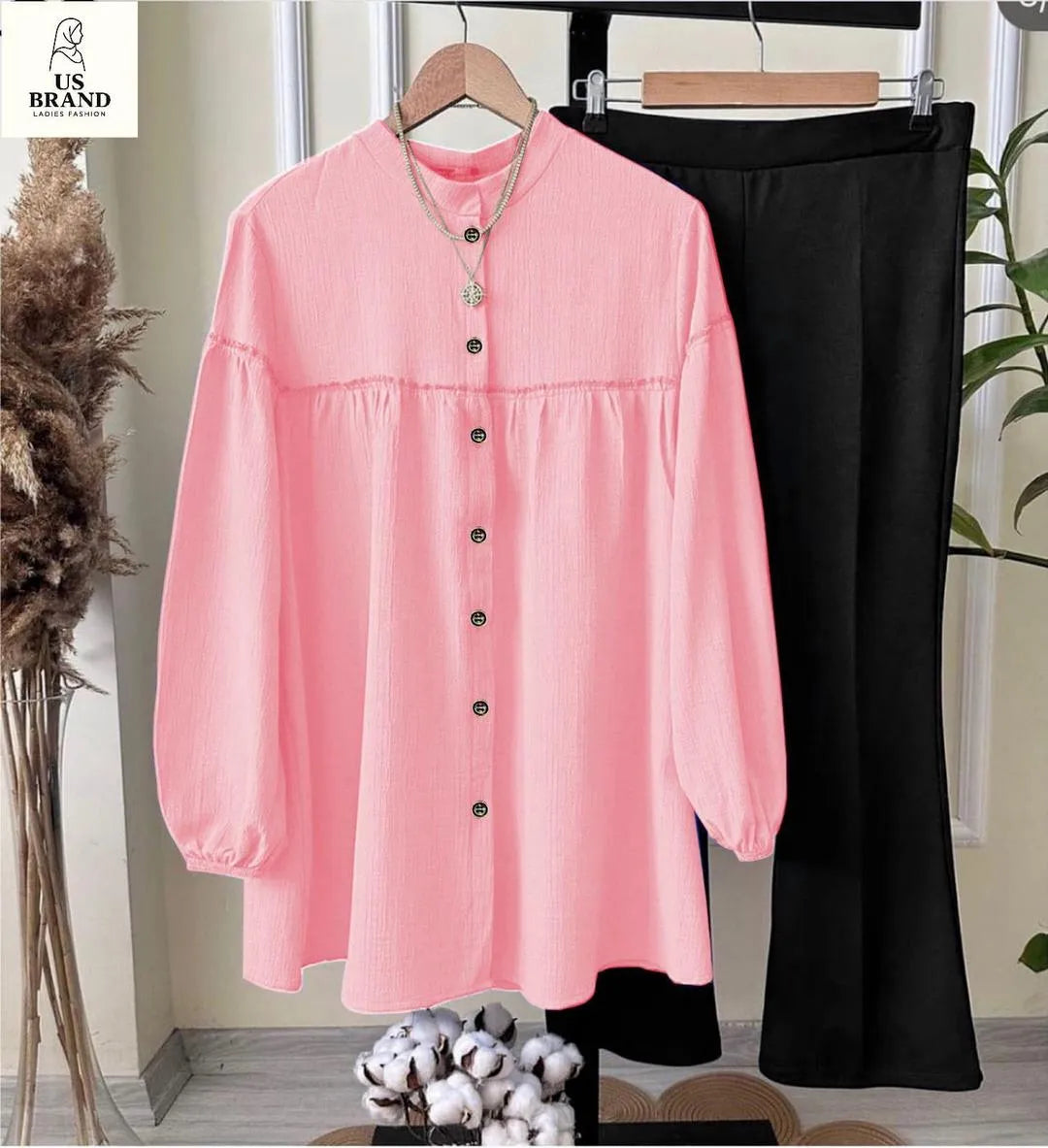 2 Pcs Women's Stitched Georgette Plain Shirt and Trouser – Elegant Pink Set Fashion Insta