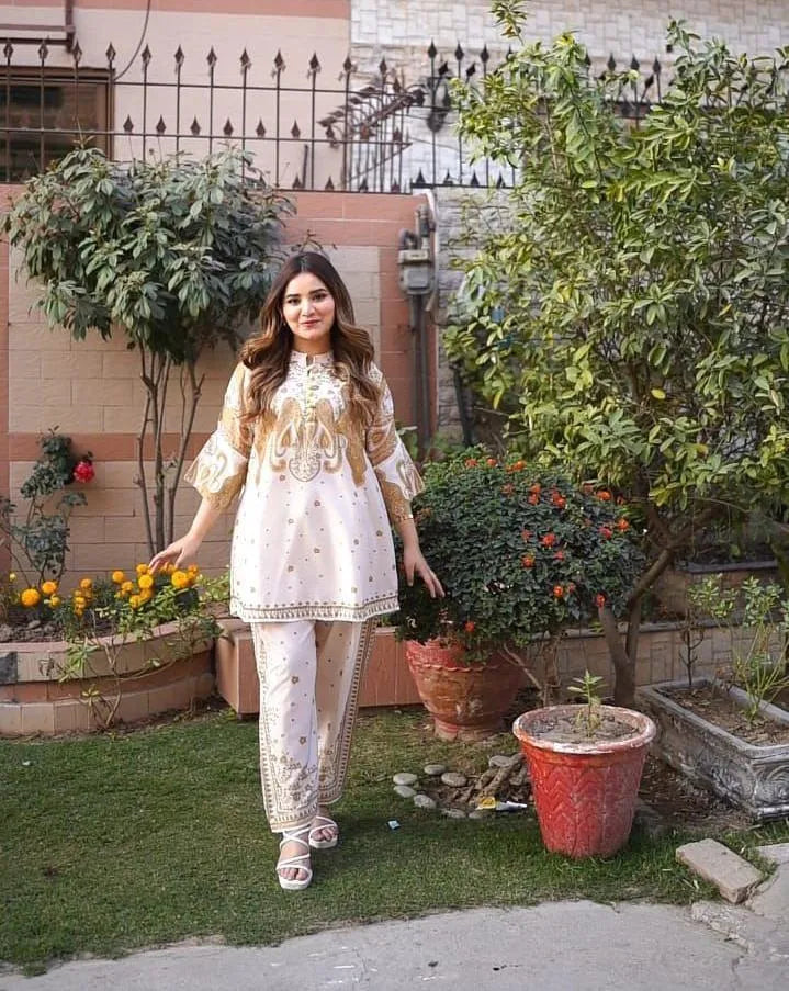 2 Pcs Women's Stitched Swiss Lawn Printed Co-Ord Set Fashion Insta