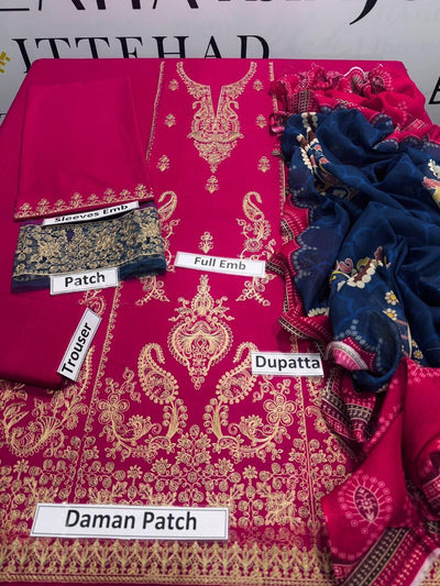 3-Piece Women’s Unstitched Embroidered Lawn Suit – Elegant Red Edition Fashion Insta