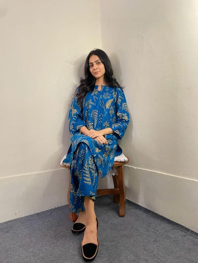 2 Pcs Women's Stitched Linen Plain Suit Fashion Insta