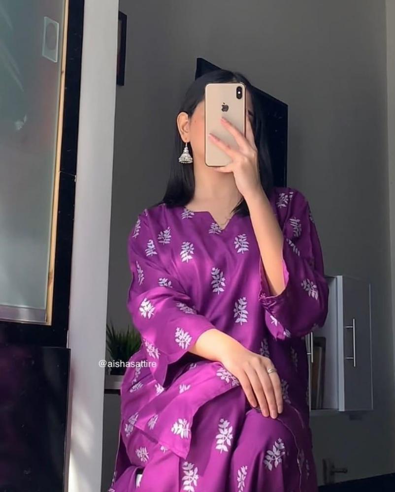 2 Pcs Women's Stitched Linen Block Printed Shirt & Trouser Fashion Insta