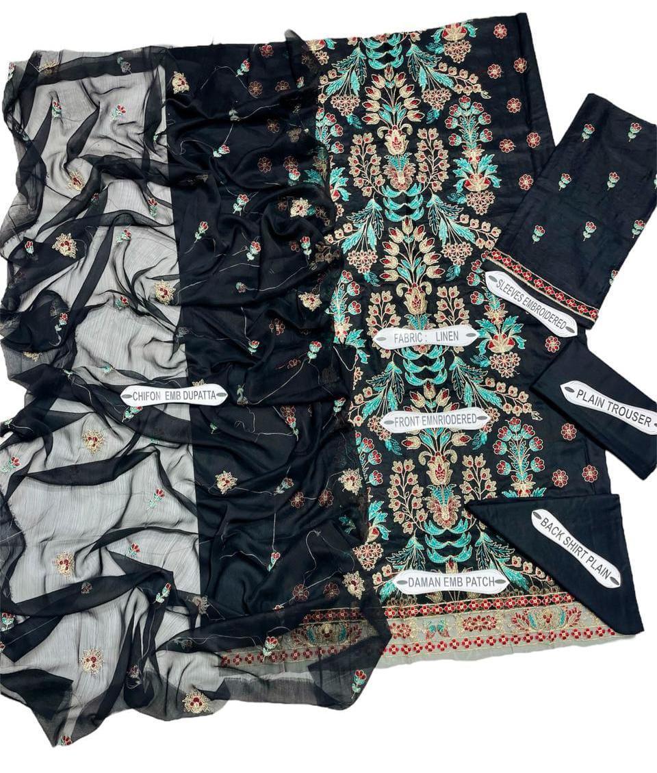 3 Pcs Women's Unstitched Embroidered Suit Fashion Insta