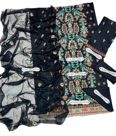 3 Pcs Women's Unstitched Embroidered Suit Fashion Insta