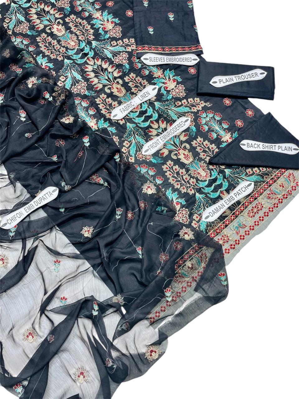 3 Pcs Women's Unstitched Embroidered Suit Fashion Insta
